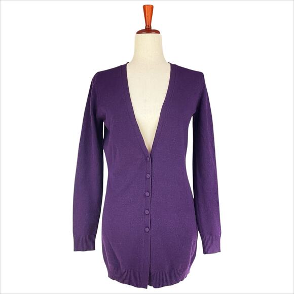 SAKS FIFTH AVENUE 100% Cashmere V-Neck Button-Up Grandpa Cardigan Purple Size M - Picture 1 of 8